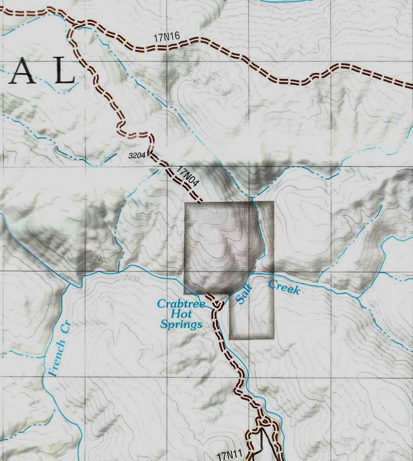 OVH Map Show No Road Thru Crabtree Hot Springs
