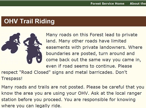 Forest Service Website OHV Trail Riding
